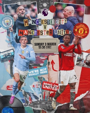 Bald Derby Premier League tung poster Manchester City Derby: Guardiola vs Ten Hag, Menu và Foden xuất hiện