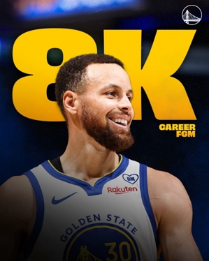 Ghi +1! Curry là người đầu tiên trong lịch sử Warriors ghi được 8.000 bàn thắng trong sự nghiệp!